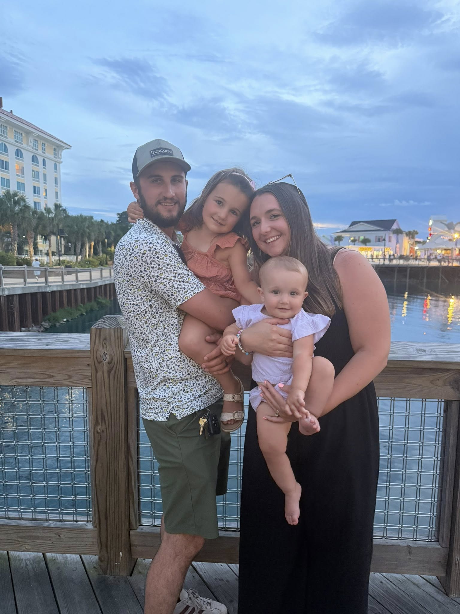 Jimmy and Leah Patterson with their daughters Layla and Sadie on a Lowcountry boardwalk